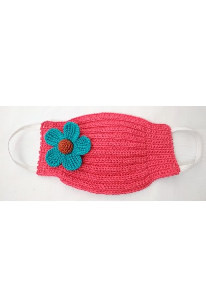 Happy Threads Handmade Crochet Cotton Masks with Floral Motifs- Red Happy Threads Handmade Crochet Cotton Masks with Floral Motifs- Red
